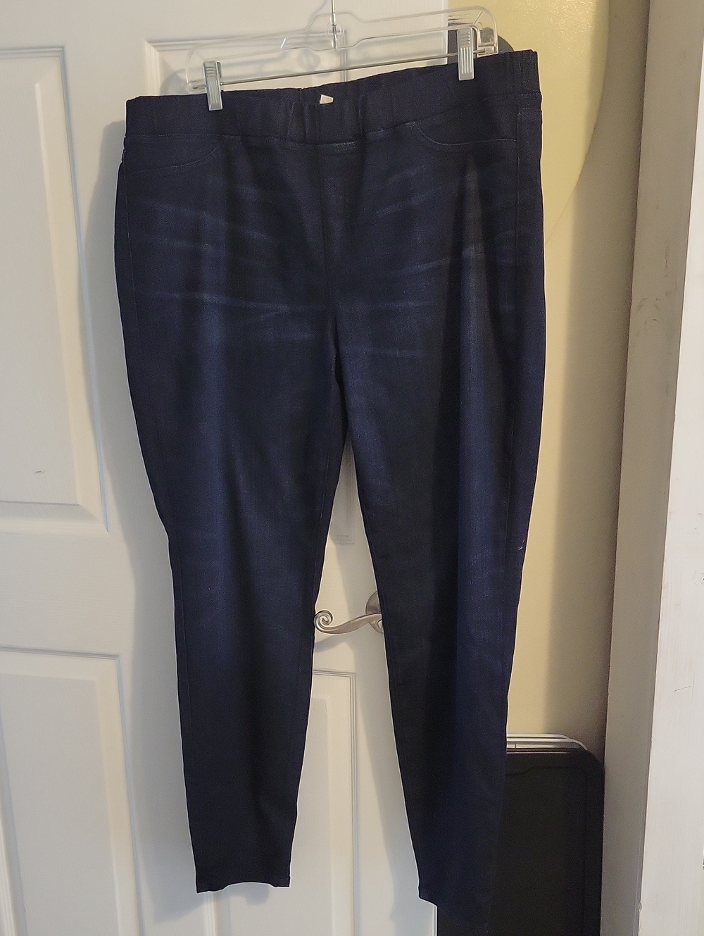 Eileen Fisher SzXL Navy Denim Pants with Faux Front pockets Real back.